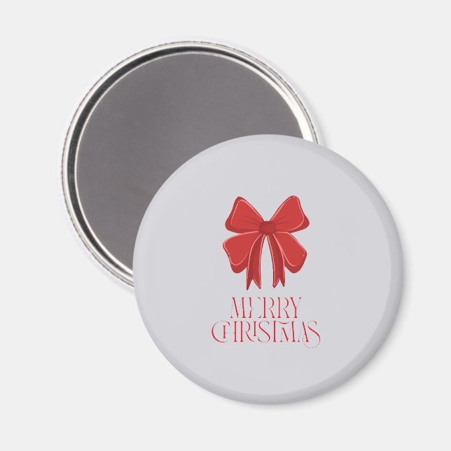 Imán Holiday Merry Christmas Magnet | Red Ribbon Accent (Anverso/Reverso)