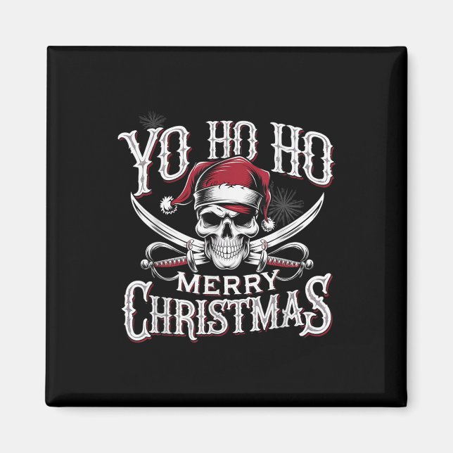 Imán Holiday Pirate Yo Ho Ho Merry Christmas Santa Hat  (Frente)