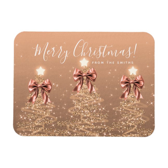 Imán Holiday Rose Gold Christmas Trees Greeting  (Horizontal)
