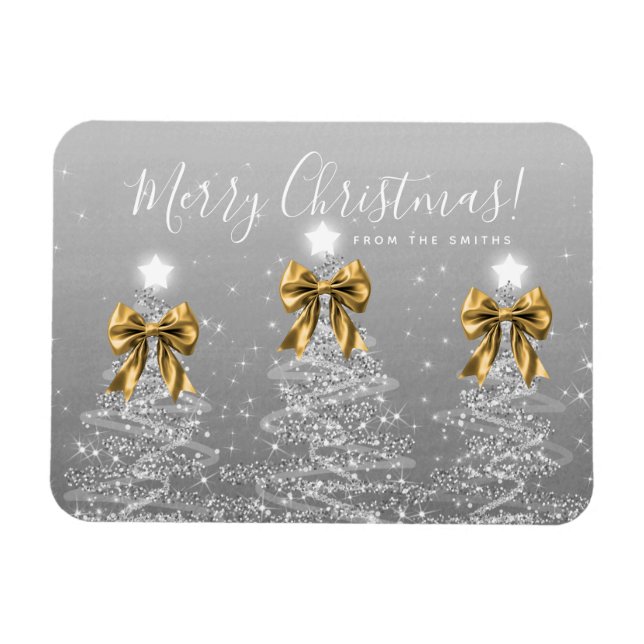 Imán Holiday Silver Christmas Trees Greeting Gold  (Horizontal)