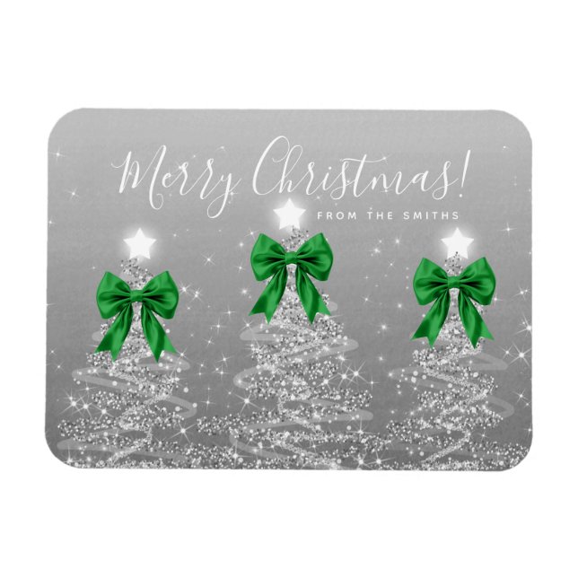 Imán Holiday Silver Christmas Trees Greeting Green  (Horizontal)