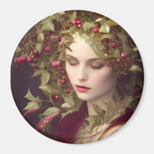 Imán Holly Berries Hermosa Mujer Navidad