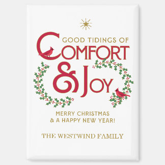 Imán Holly Berry Cardinals Personalized Merry Christmas