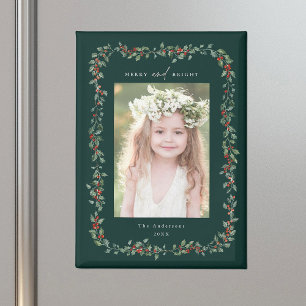 Imán Holly Berry Frame Merry & Bright Photo Green