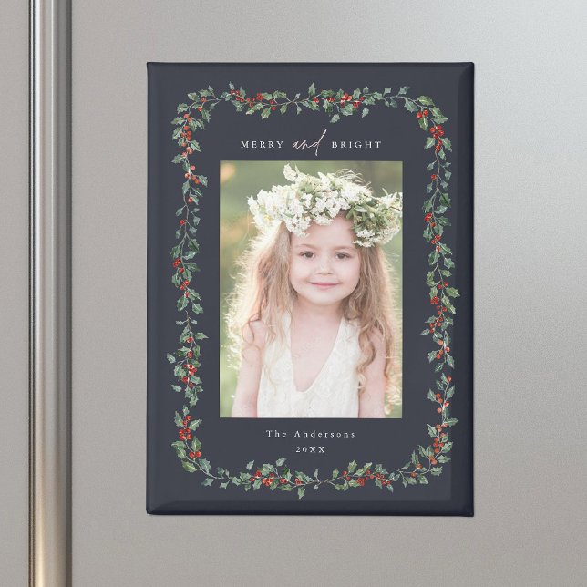 Imán Holly Berry Frame Merry & Bright Photo Navy (Subido por el creador)