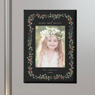 Imán Holly Berry Frame Merry y Bright Photo Black