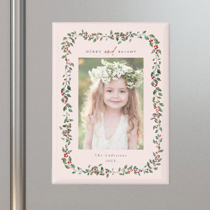 Imán Holly Berry Frame Merry y Bright Photo Rubor Pink