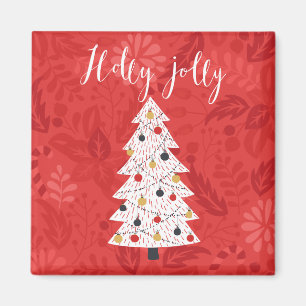 Imán Holly Jolly Christmas Tree Ilustracion A Holly