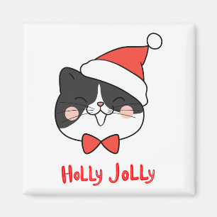 Imán Holly Jolly Cute Kawaii Santa Cat