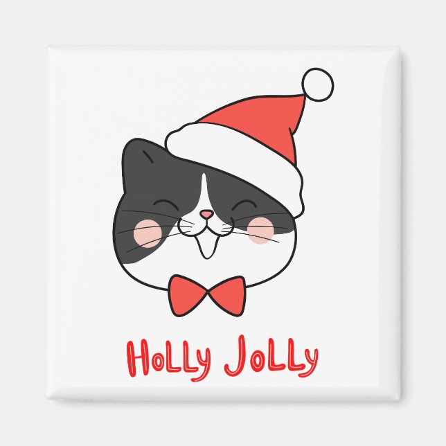 Imán Holly Jolly Cute Kawaii Santa Cat (Frente)
