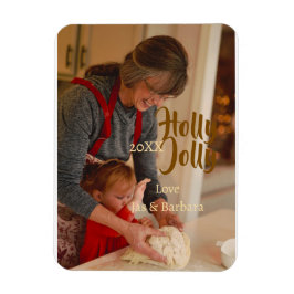Imán Holly Jolly family holiday photo beige year naboho