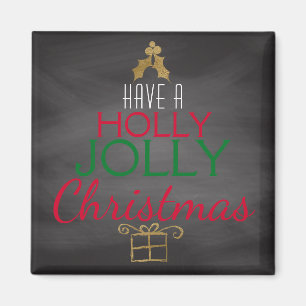 Imán Holly Jolly Navidades Rustic Chalkboard Red Green