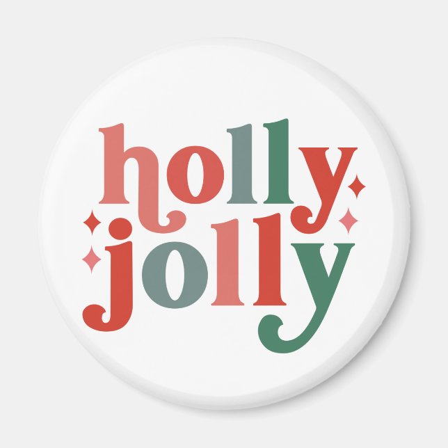 Imán Holly Jolly - Tipografía de vacaciones retro (Frente)