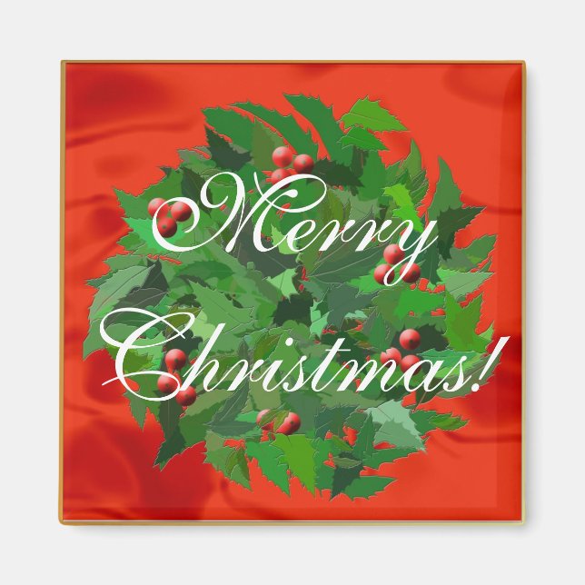 Imán ¡Holly Wreath Feliz Navidad! (Frente)