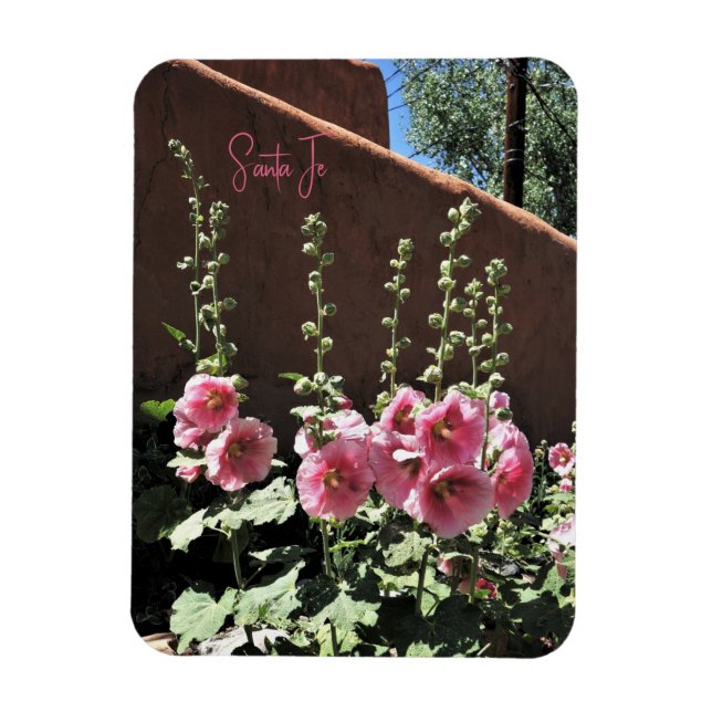 Imán Hollyhocks y Adobe Santa Fe New Mexico Magnet (Vertical)