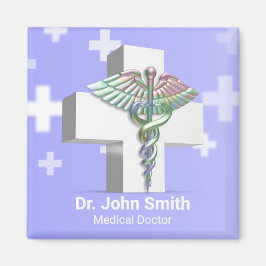 Imán Holographic Medical 3D Caduceus White Cross