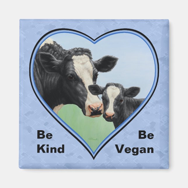 Imán Holstein Cow & Calf Blue Heart Vegan (Frente)
