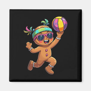 Imán Hombre de jengibre jugando Navidades de voleibol n