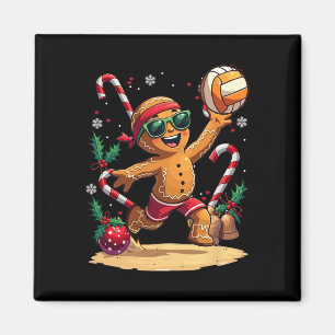 Imán Hombre de jengibre jugando Navidades de voleibol n