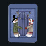 Imán Hombre de nieve caprichoso con trineo<br><div class="desc">Diseño de Navidades hermosos y caprichosos. Ideal como un pequeño regalo para la familia,  amigos,  socios de negocios y clientes.</div>