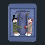 Imán Hombre de nieve caprichoso con trineo<br><div class="desc">Diseño de Navidades hermosos y caprichosos. Ideal como un pequeño regalo para la familia,  amigos,  socios de negocios y clientes.</div>