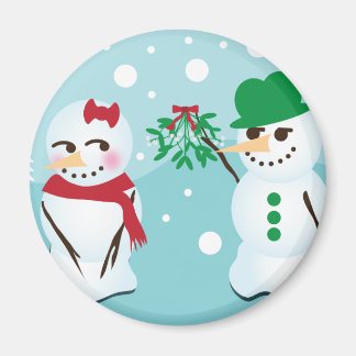 Imán Hombre de nieve con Mistletoe queriendo un beso