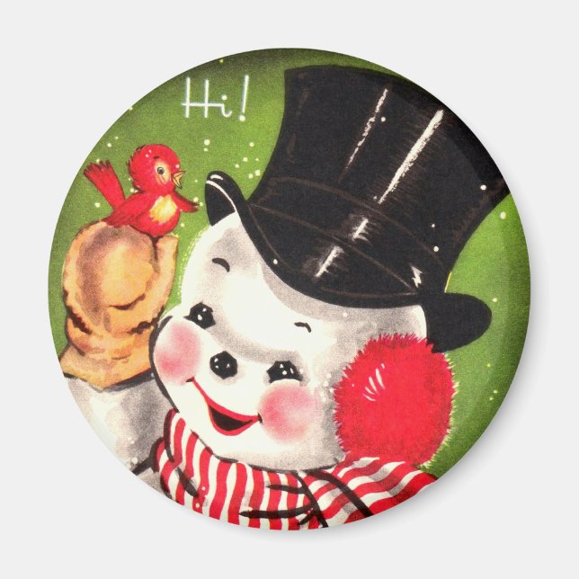 Imán Hombre de nieve con pájaro (Frente)