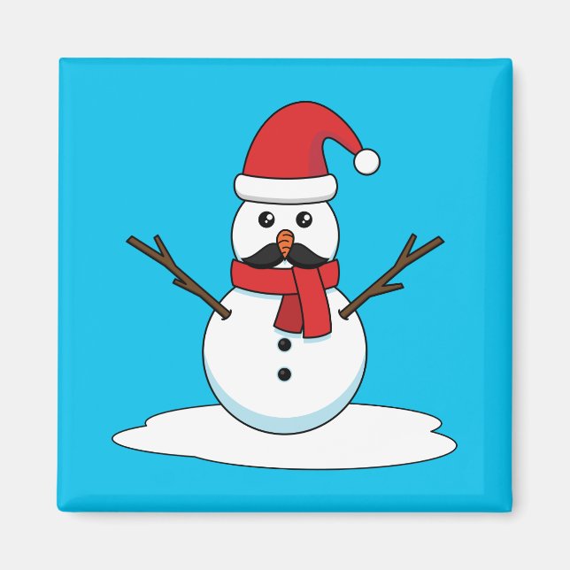 Imán Hombre de nieve gracioso con bigote y garrapata (Frente)