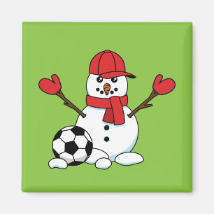 Imán Hombre de nieve gracioso con pelota de fútbol