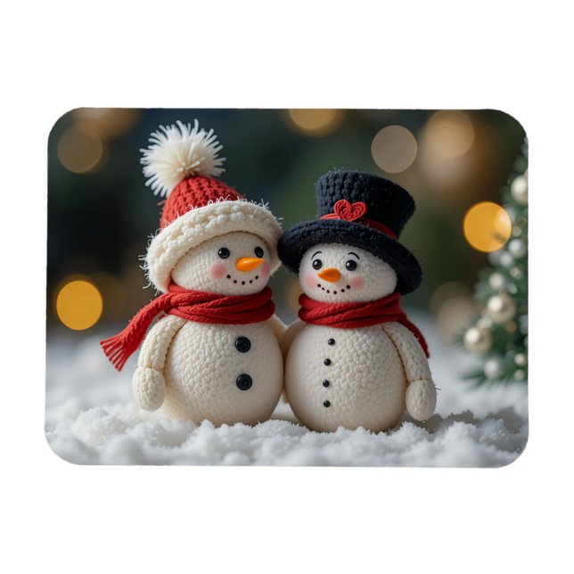 Imán hombre de nieve lindo juntos (Horizontal)