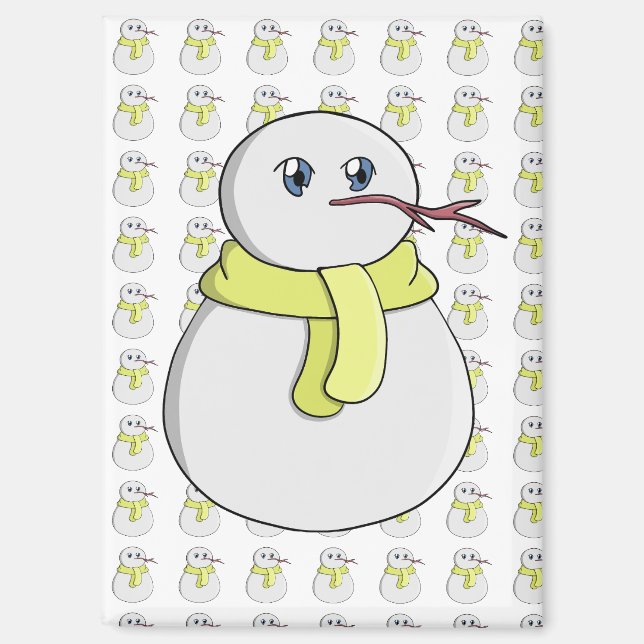 Imán Hombre de nieve usando una bufanda amarilla (Anverso)