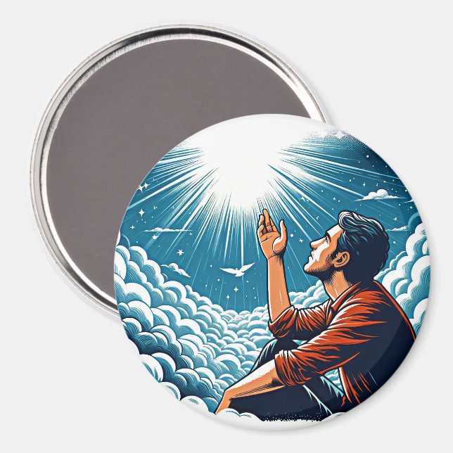 Imán Hombre mirando al cielo hablando con Dios (Anverso/Reverso)