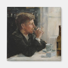 Imán Hombre sentado perdido en la mesa