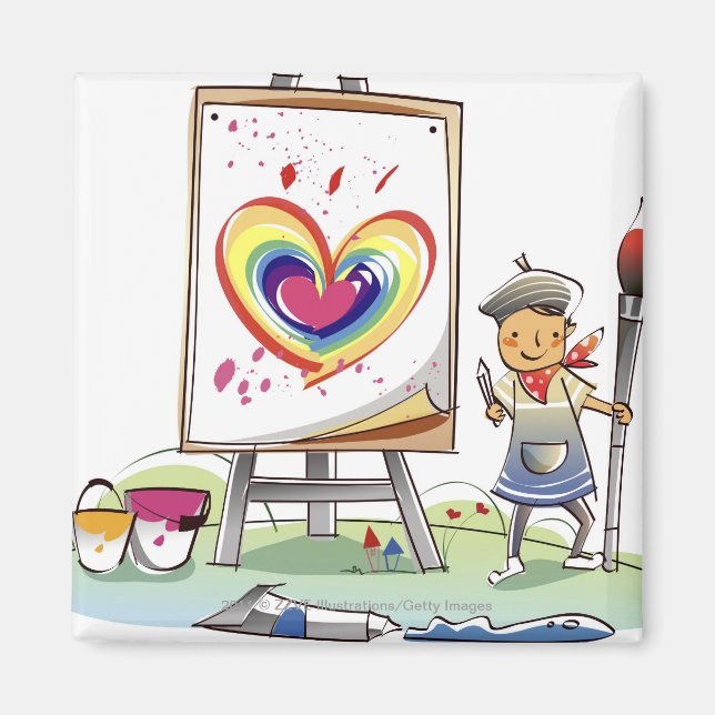 Imán Hombre sujetando un pincel y parado al lado de un  (Frente)