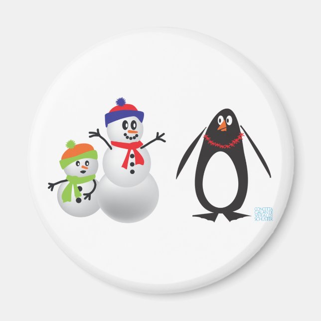 Imán Hombres de nieve y pingüino (Frente)