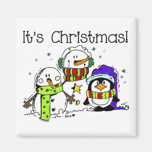 Imán Hombres de nieve y pingüinos son Navidades