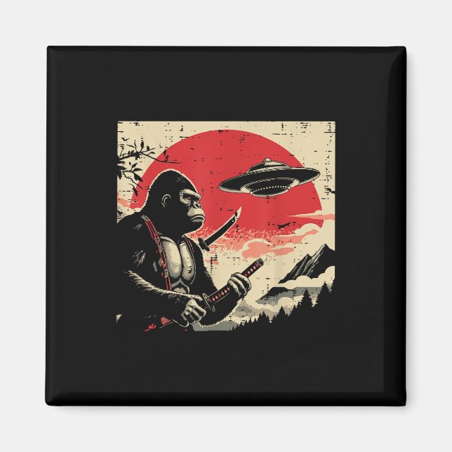 Imán Hombres japoneses de pie de playa Samurai Ufo Vint (Frente)