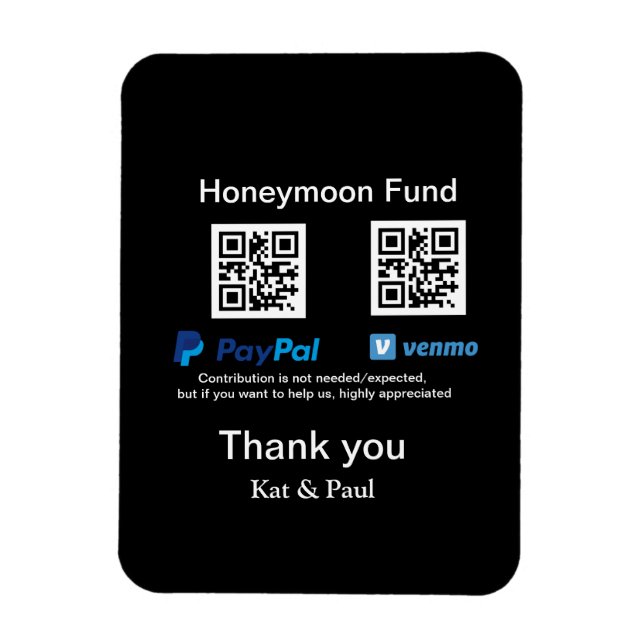 Imán Honeymoon Fund PayPal Venmo código QR gracias (Vertical)