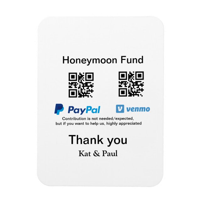 Imán Honeymoon Fund PayPal Venmo código QR gracias (Vertical)