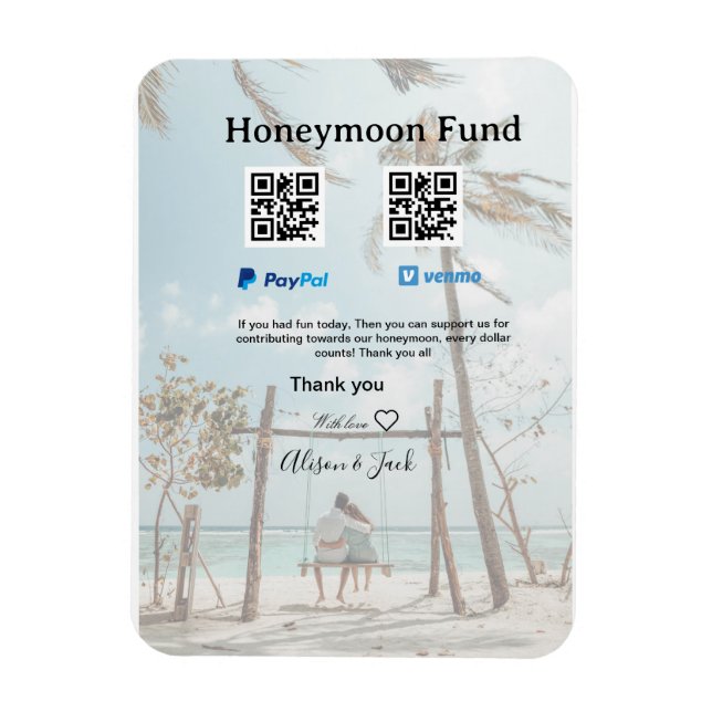 Imán Honeymoon fund venomo paypal donation Q R couple (Vertical)