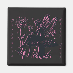 Imán Hongo y Flor de Hada Linda Negro y Rosa