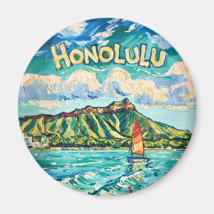 Imán Honolulu Hawái Paisaje Viaje Vintage Van Gogh