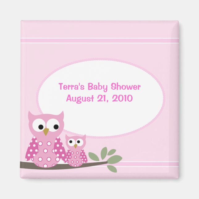 Imán Hoot Owls PINK Baby Shower Favnet (Frente)