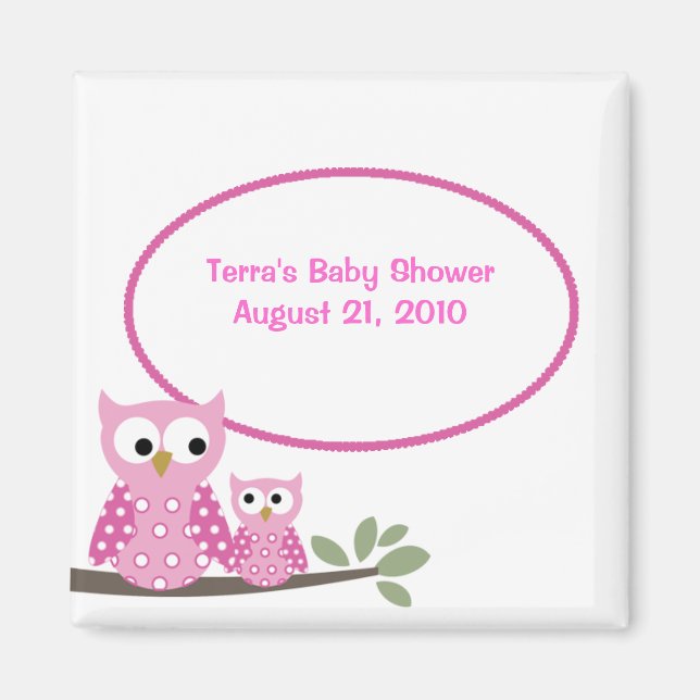 Imán Hoot Owls PINK Baby Shower Favnet (Frente)