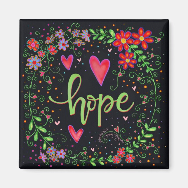 Imán Hope Bonito Floral Hearts Inspirador Trendy (Frente)