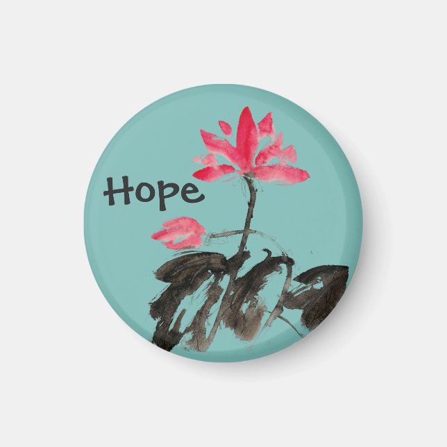 Imán Hope Positive Cita Watercolor Floral Lotus Magnet (Frente)
