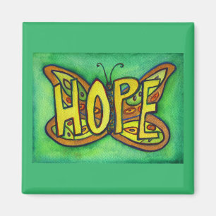 Imán Hope Word Art Green Butterfly Wing Fridge Magnet