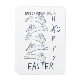 Imán Hoppy Easter Blue Rabbit Hare Simple Drawing Cute