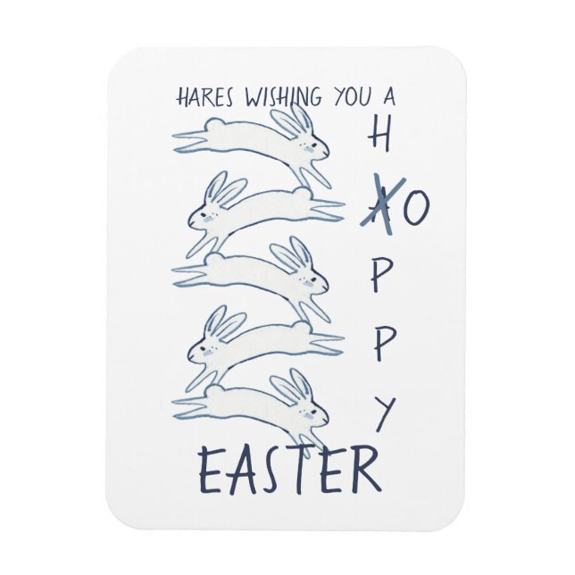 Imán Hoppy Easter Blue Rabbit Hare Simple Drawing Cute (Vertical)
