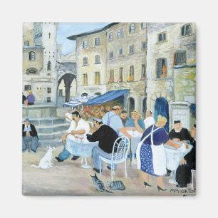 Imán Hora de comer en una plaza del mercado Toscana